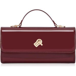 Women Vine Red PU Leather Clutch Square Box  Shoulder Bag with Twist Lock